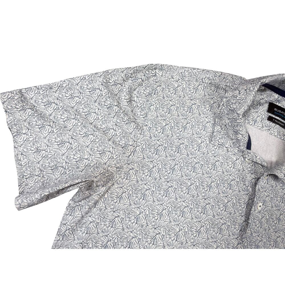 Bugatchi OoohCotton Tech Polo Men’s Size L White Blue Leaf Print 8-Way Stretch - Picture 6 of 10